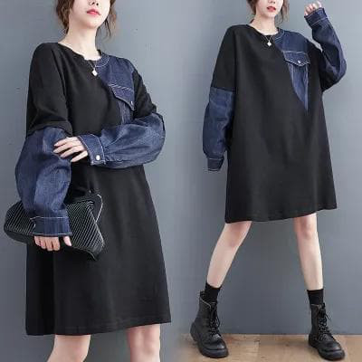 大きいサイズ 異素材　ワンピース　デニム　レディース 秋冬　春 新品 長袖