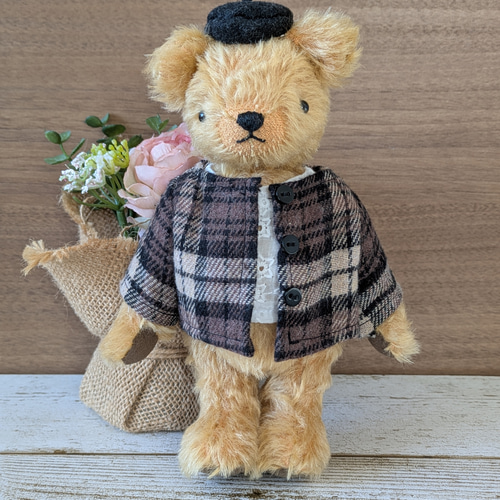 作家様　帽子のくまちゃん　テディベア　ハンドメイド 個別販売】ドイツ製モヘアのテディベア ＊ ベレー帽の仲良しくまちゃん