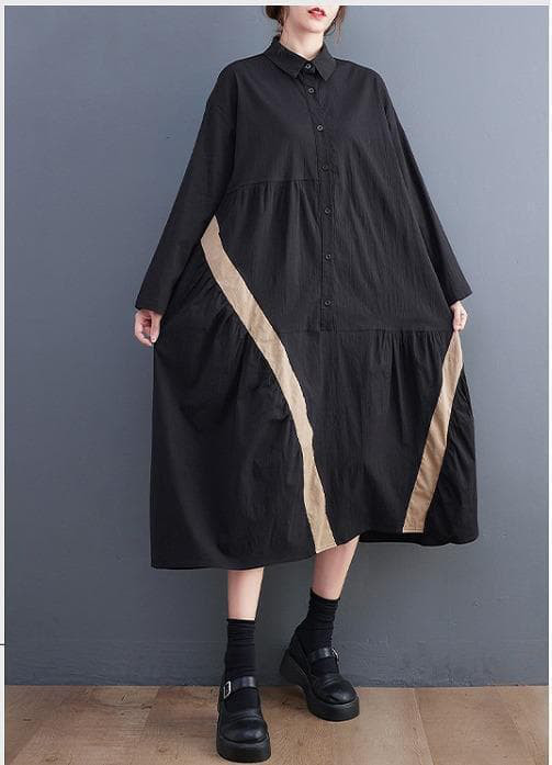 新品大きいサイズゆったりロングワンピース長袖秋冬シャツブラックレディース