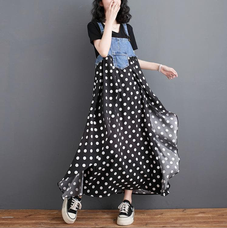 大きいサイズ サロペット　レディース ドット　ワンピース春夏 新品　ロング