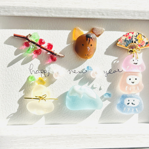 シーグラスアートhappy new year2026 春分 新年 干支 馬年 その他置物