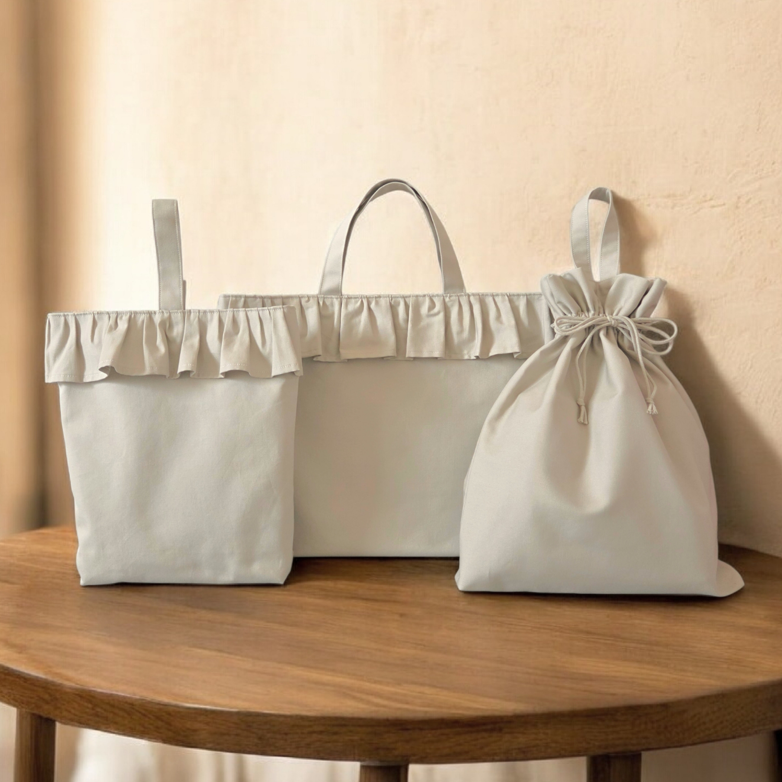 【新作★】入園入学3点セット〈レッスンバッグ〉〈シンプル〉〈女の子〉〈グレージュ〉