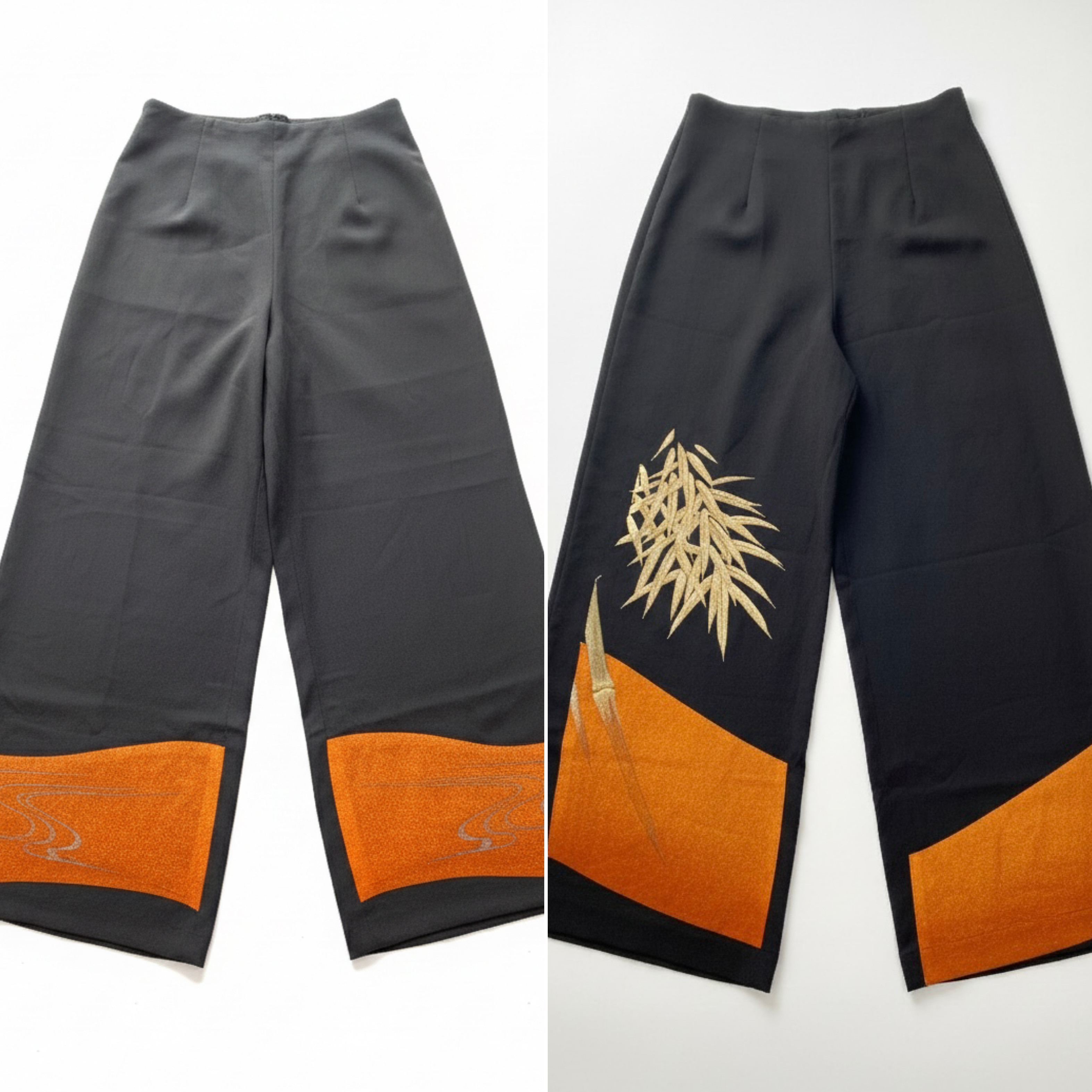 【着物リメイク】モードな和柄パンツ　竹　金刺繍