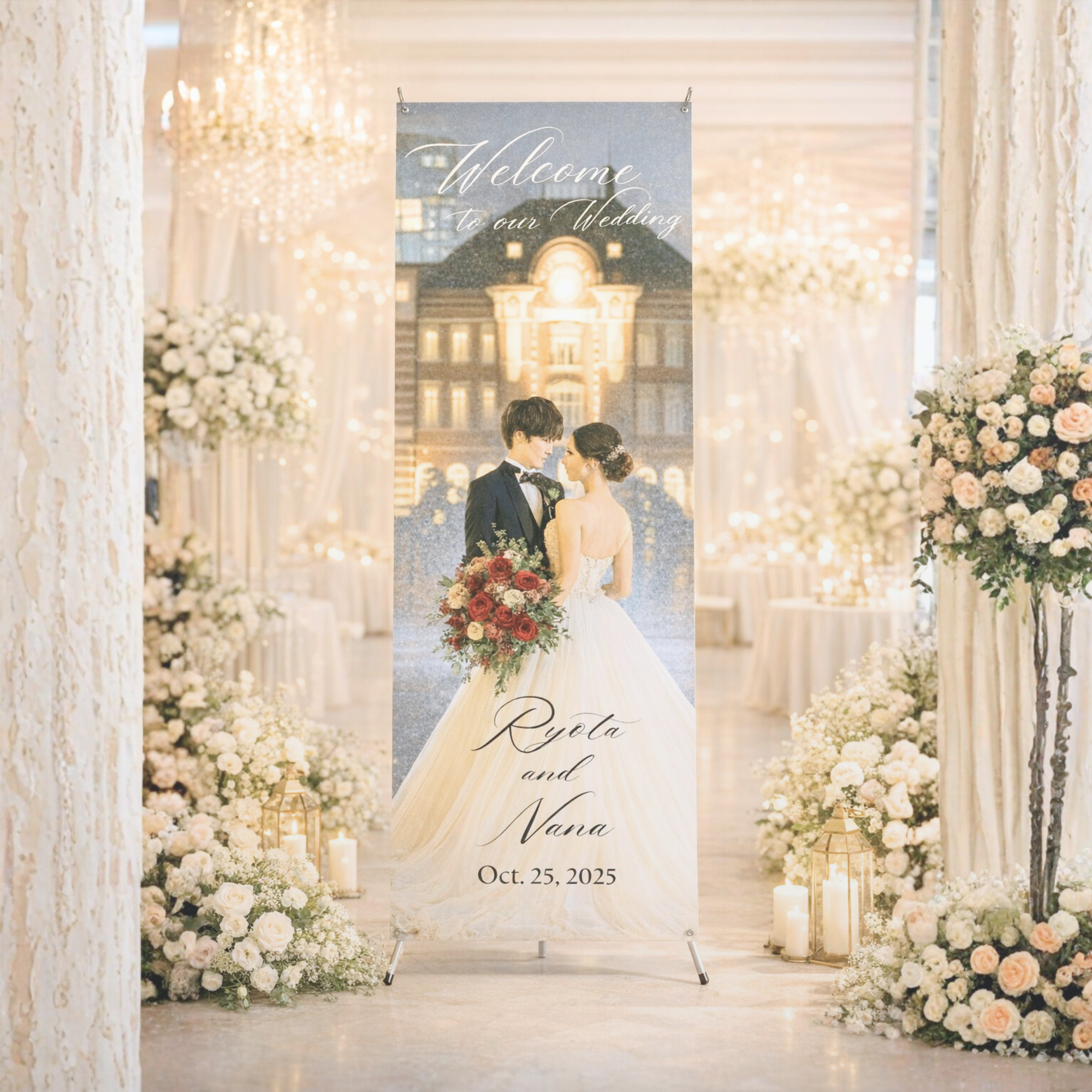 写真入り＊ウェルカムスペースを彩るオーダーメイドタペストリー｜バナースタンド付｜結婚式  ウェルカムボード