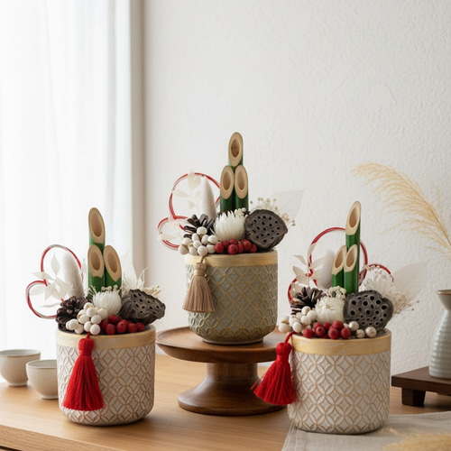 陶器の迎春門松｜プリザーブドフラワー 門松 置物 お正月 お飾り 正月