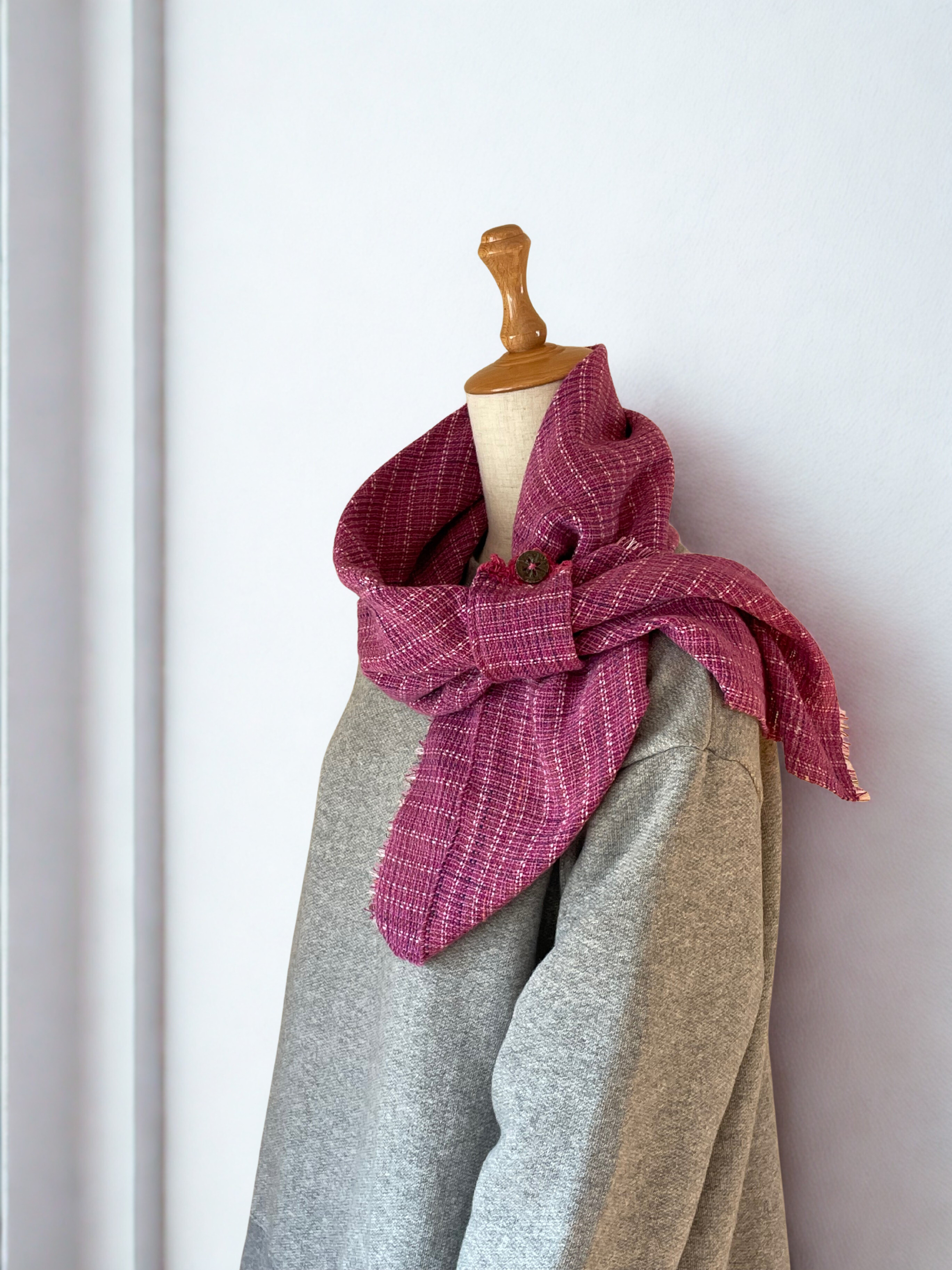 手織りのチューブストール：チクチクしないコットン（ローズピンク）