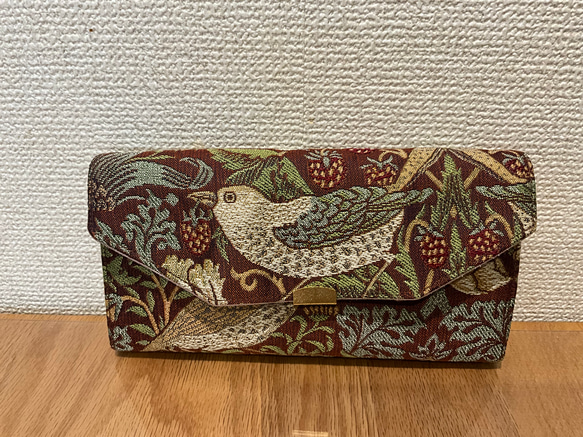 大人気！！日本製　ウィリアム・モリス 「イチゴドロボウ」　川島織物 ウイリアムモリス いちご泥棒 ダークオレンジ(川島織物)長財布 長財布