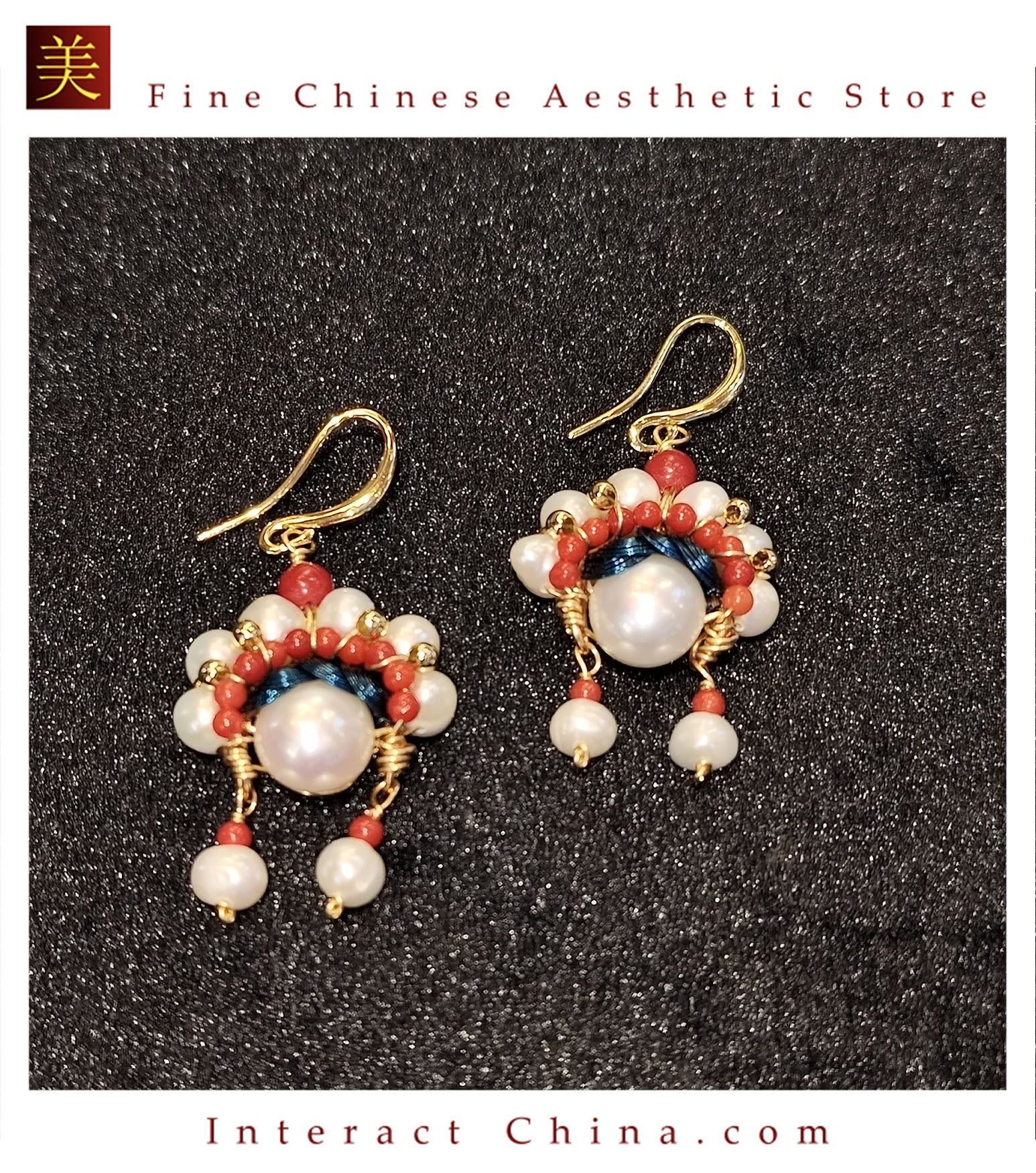 京劇刀馬旦ジュエリー 手作り金線編み 真珠飾り浙江手編み真珠イヤリング 和洋兼用#102