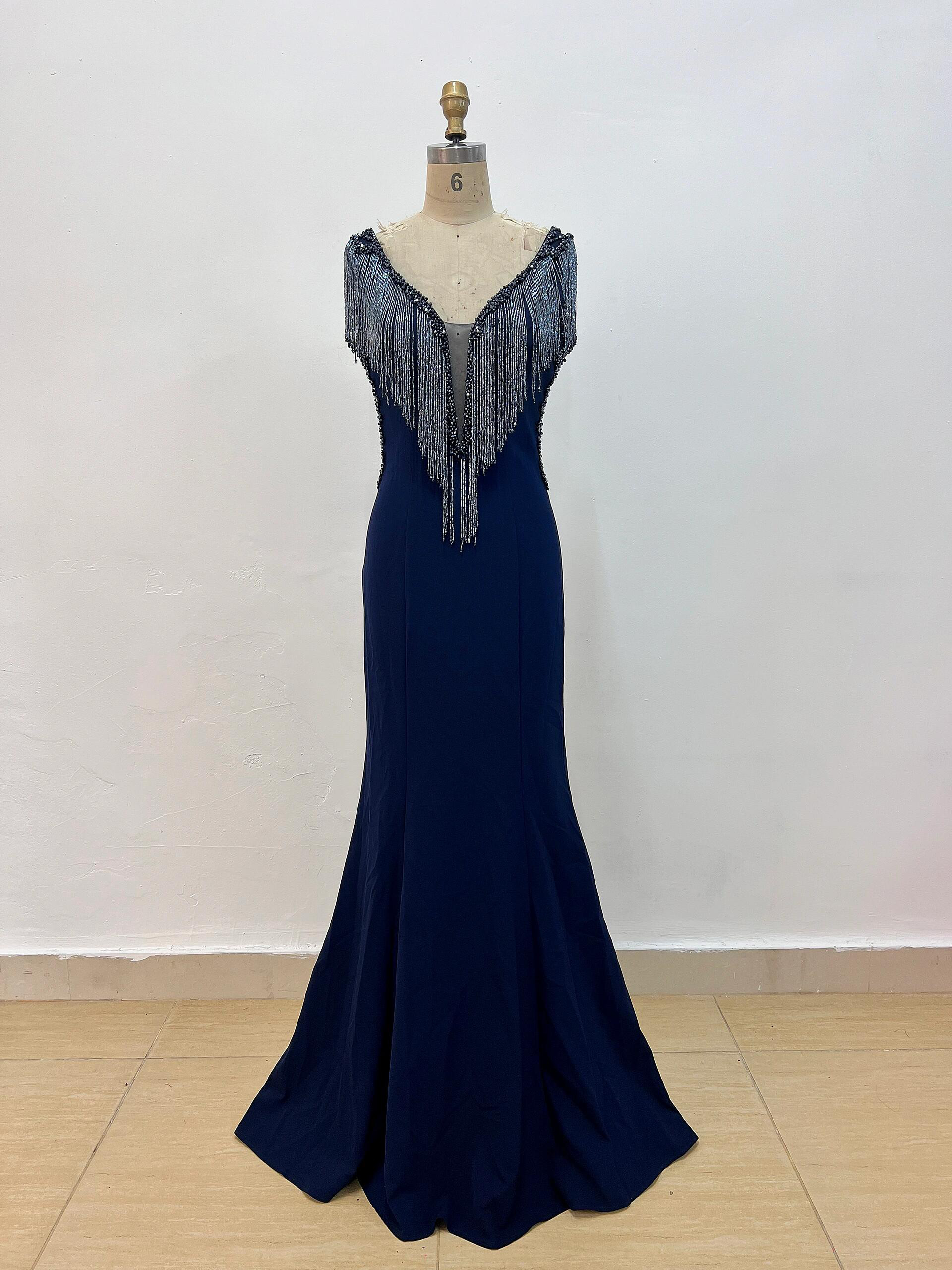 新作2025 ネイビー　ピカピカストーン　タイトスカート　エレガントなシルエット　マザースドレス　演奏会コンテストカラー