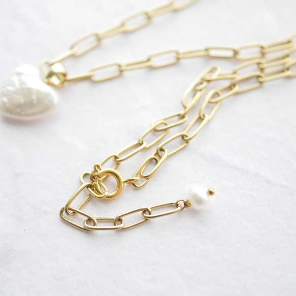 【ワケありな逸品】淡水パールハートネックレス　ゴールド　サージカルステンレス　アウトレット 3枚目の画像