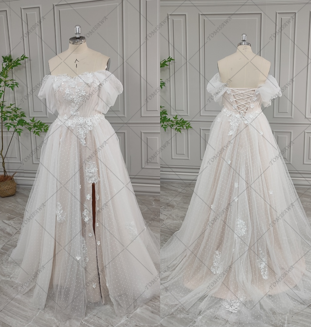 オフショルダー ウェディングドレス  二次会 発表会 結婚式ドレス F644-1