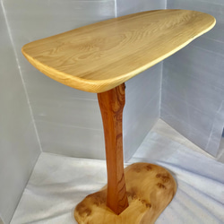 天然木　とち杢輪切り　折り畳みサイドテーブル　一点物　手造り 天然木 とち杢輪切り 折り畳みサイドテーブル 一点物 手造り