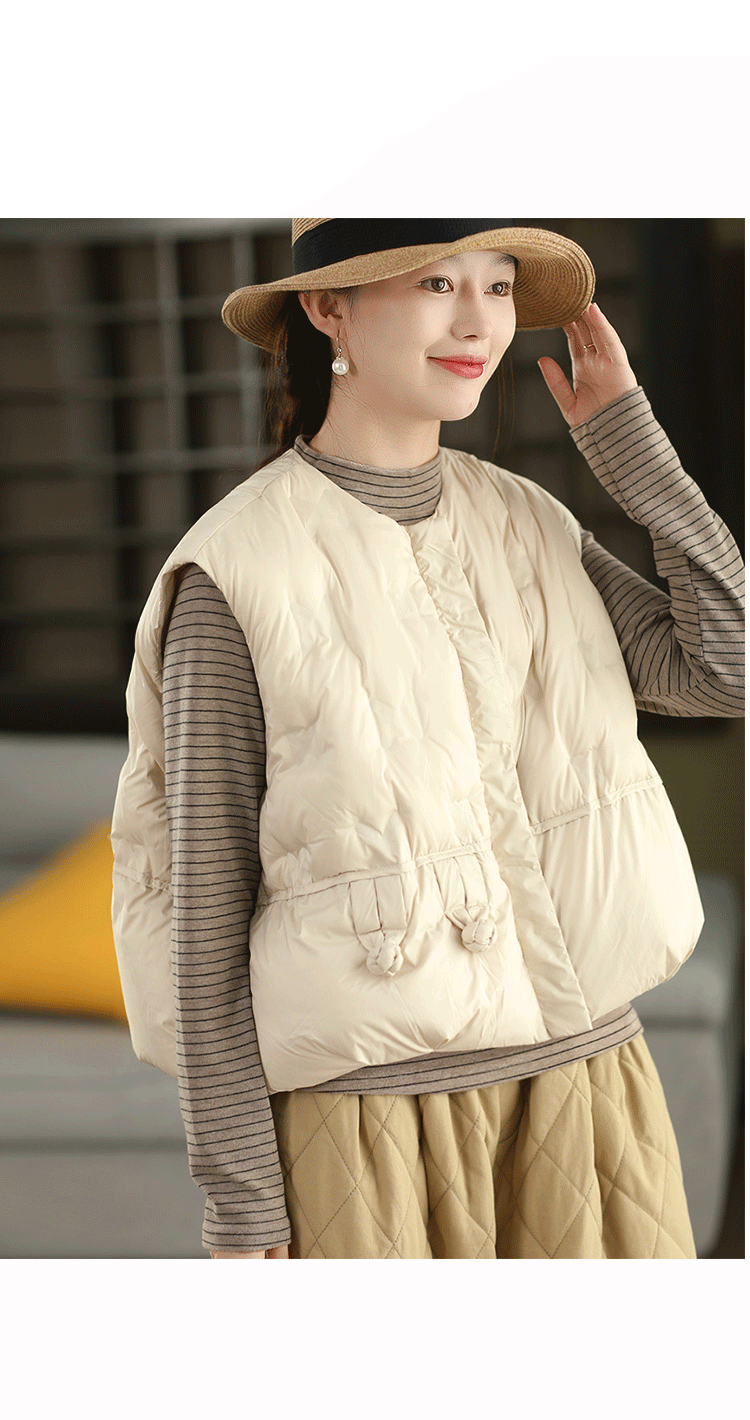レトロウィンター 90% 白アヒルダウンベスト レディース 保温厚手ふわふわダウンベスト