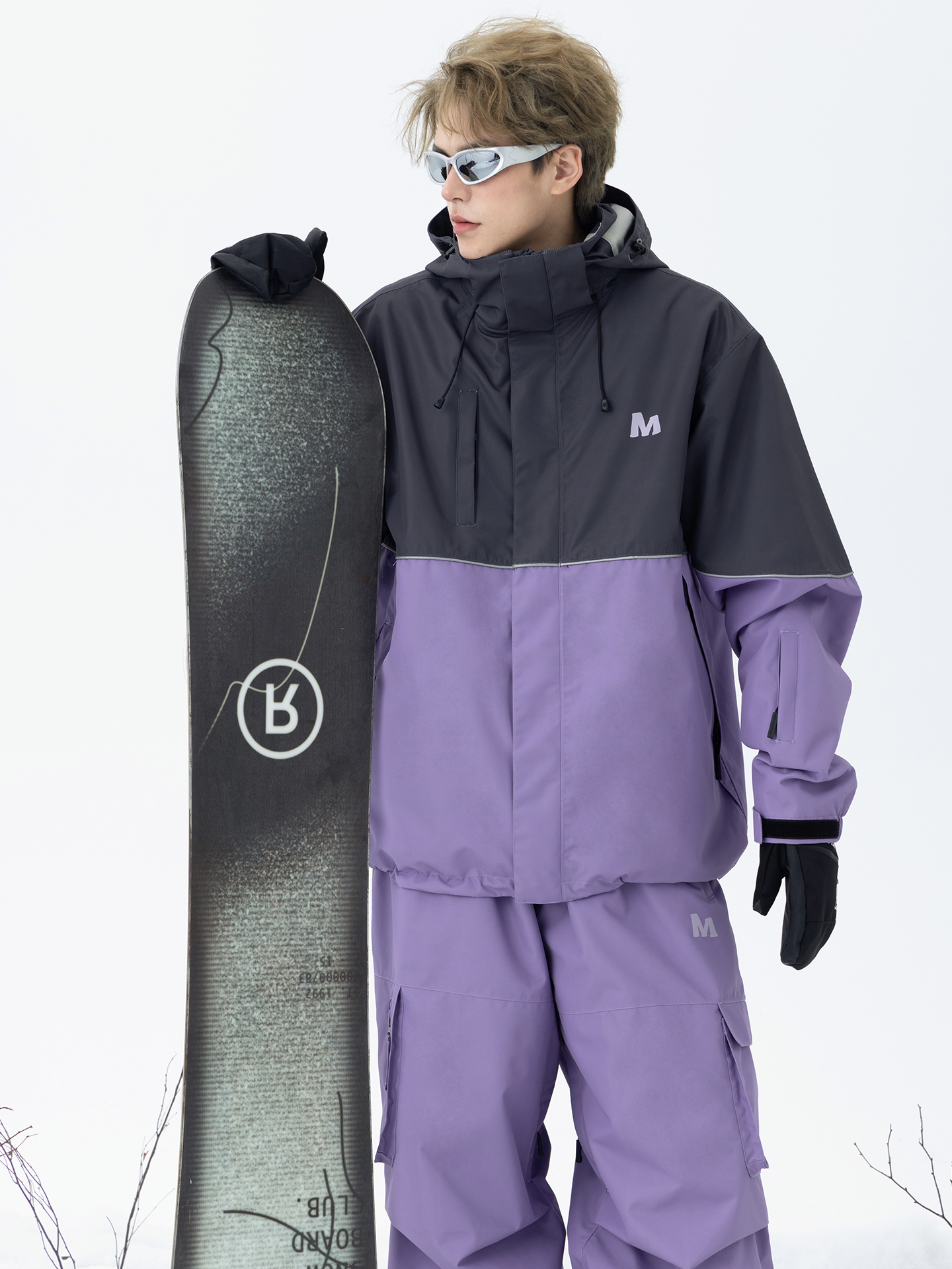 25-26秋冬限定 スノーボードウェア ジャケット パーカー 紫 緑 撥水 メンズ レディース スキーウェア SN076