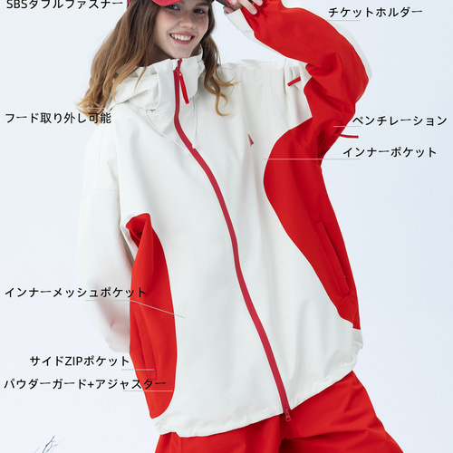 美品 RIDE スノーボードウェア メンズ 上下セット 赤 白 25-26秋冬限定 スノボウェア 上下セット 赤白の配色 3L 撥水 メンズ