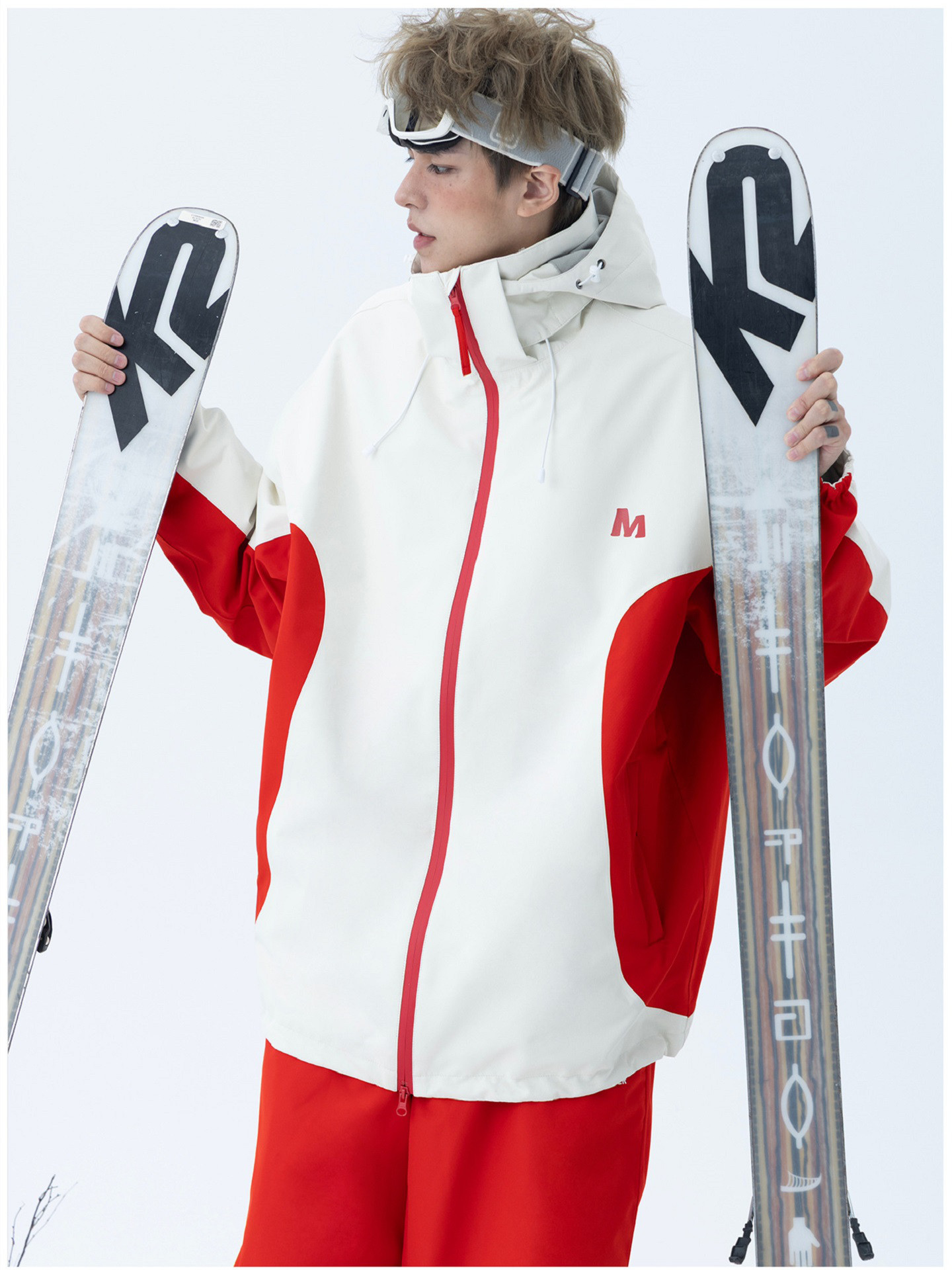 25-26秋冬限定 スノボウェア 上下セット 赤白の配色 3L 撥水 メンズ レディース ジャケット パンツ SN077