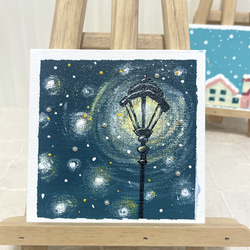 雪のアクリルアート 冬 街灯 灯 風景画 アクリル画 アート art 雪