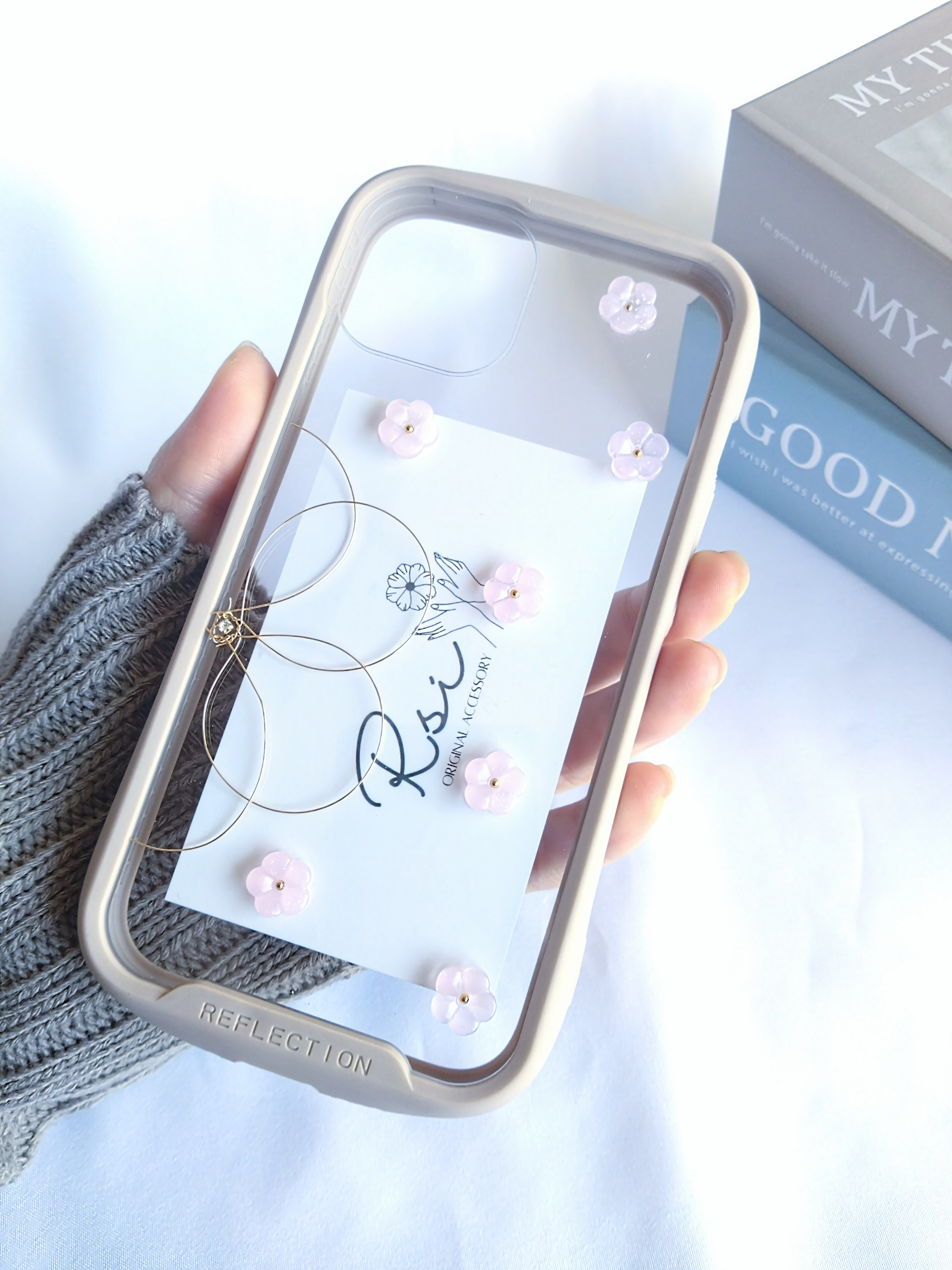 【淡色フラワー✕ワイヤーフラワー】iPhoneケース