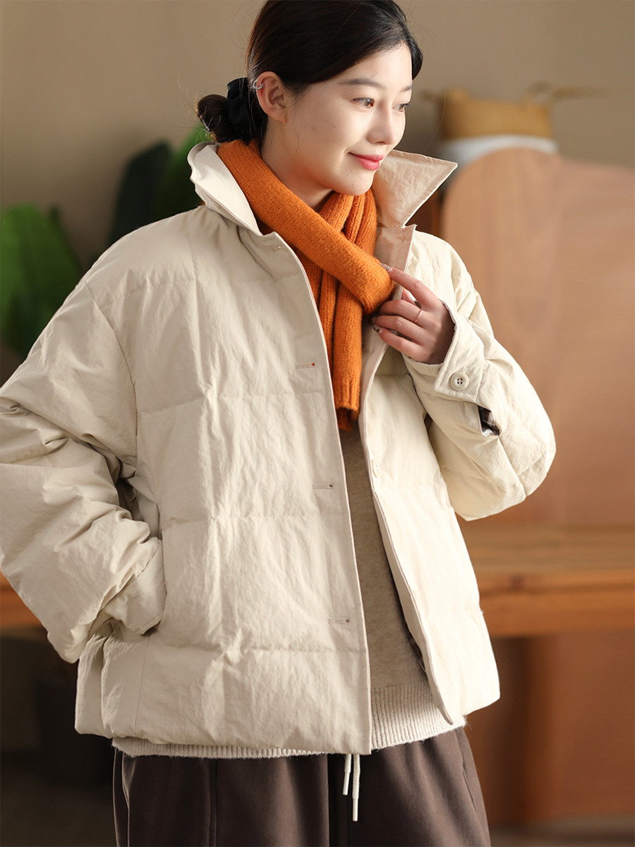 ウィンター 90% 白アヒルダウンコート レディース 全綿チェック裏地厚手保温フリップカラーファッションダウンジャケット