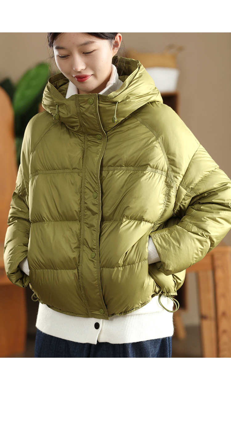 ウィンターファッション 90% 白アヒルダウンフード付き厚手コート レディース ドローコード裾保温ふわふわダウンジャケッ