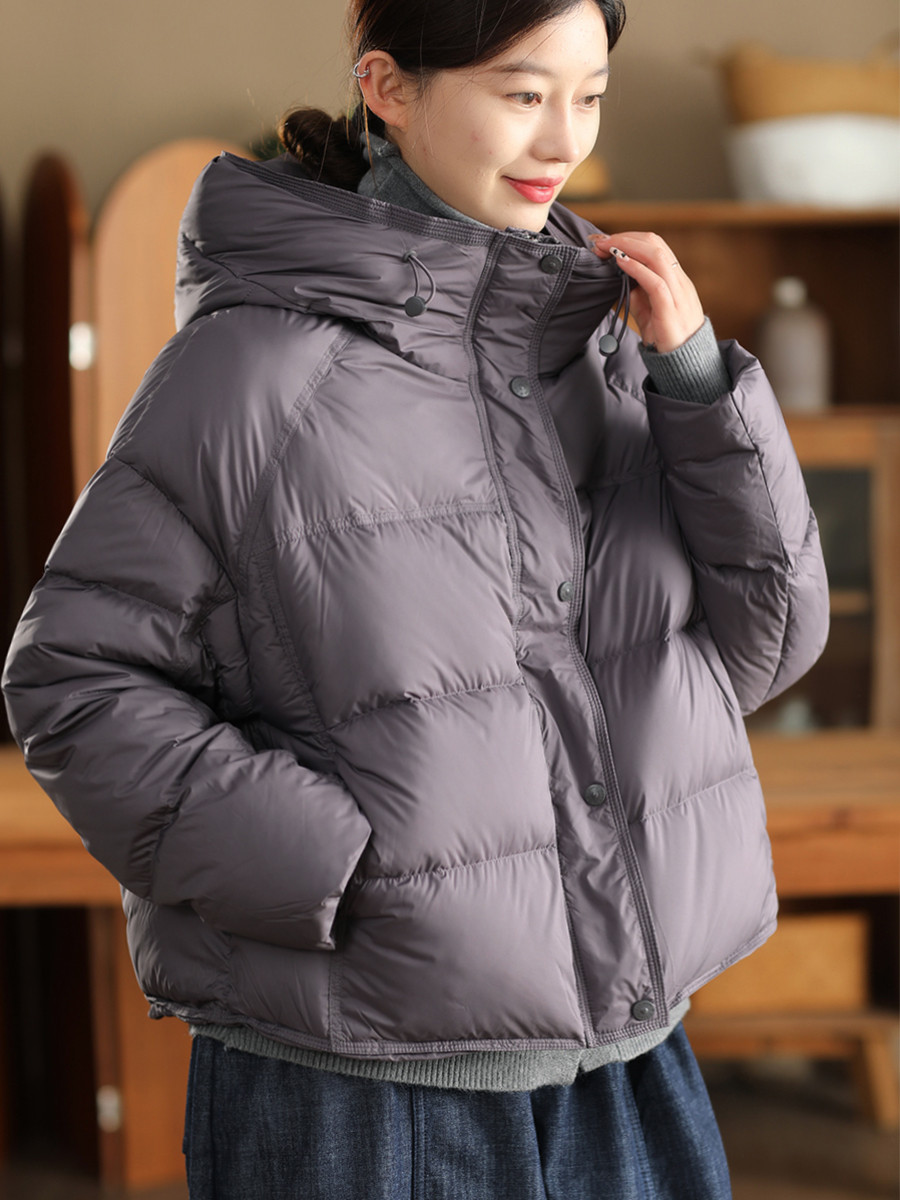 ウィンターファッション 90% 白アヒルダウンフード付き厚手コート レディース ドローコード裾保温ふわふわダウンジャケッ