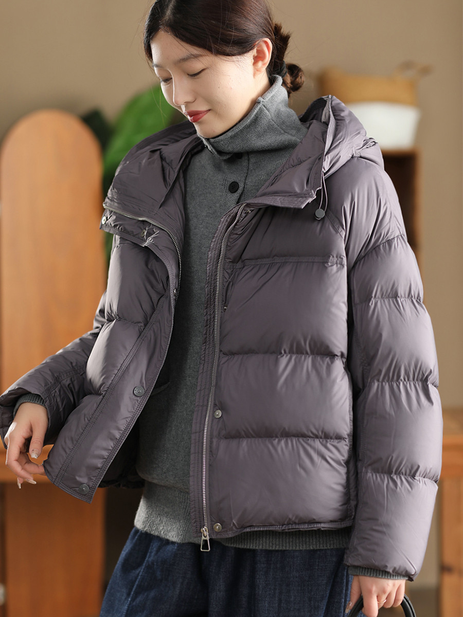 ウィンターファッション 90% 白アヒルダウンフード付き厚手コート レディース ドローコード裾保温ふわふわダウンジャケッ