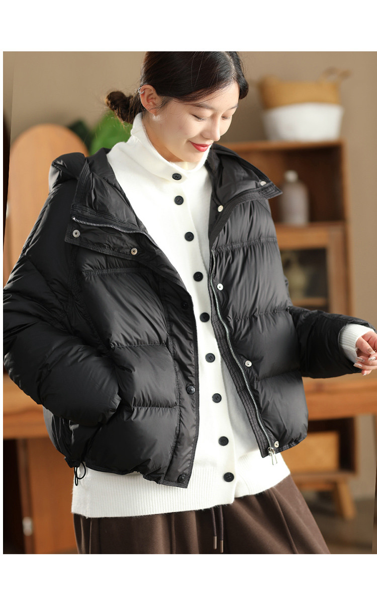 ウィンターファッション 90% 白アヒルダウンフード付き厚手コート レディース ドローコード裾保温ふわふわダウンジャケッ