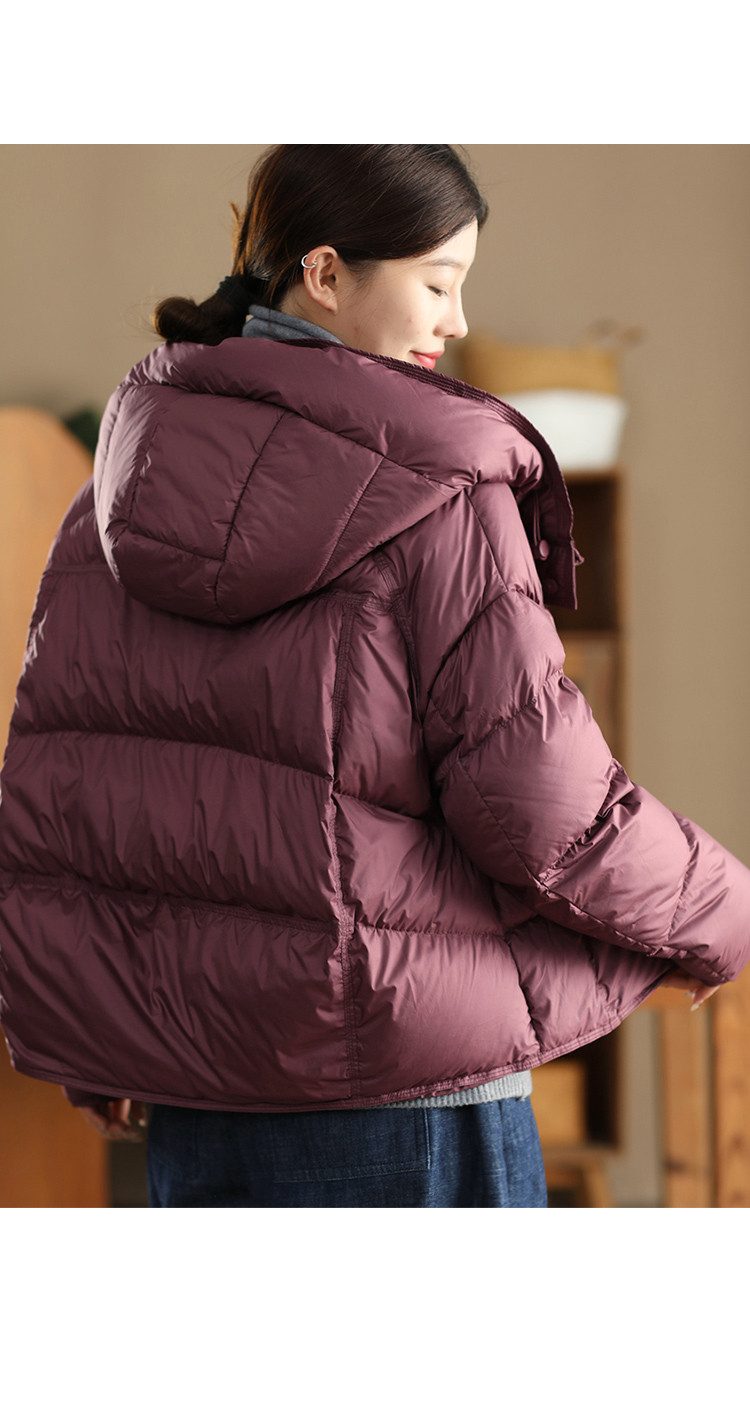 ウィンターファッション 90% 白アヒルダウンフード付き厚手コート レディース ドローコード裾保温ふわふわダウンジャケッ