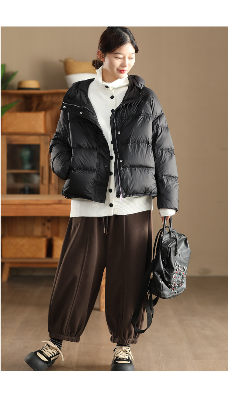 ウィンターファッション 90% 白アヒルダウンフード付き厚手コート レディース ドローコード裾保温ふわふわダウンジャケッ