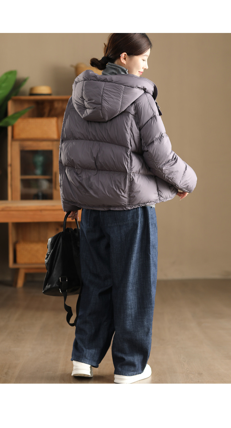 ウィンターファッション 90% 白アヒルダウンフード付き厚手コート レディース ドローコード裾保温ふわふわダウンジャケッ