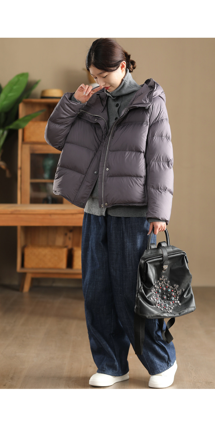 ウィンターファッション 90% 白アヒルダウンフード付き厚手コート レディース ドローコード裾保温ふわふわダウンジャケッ