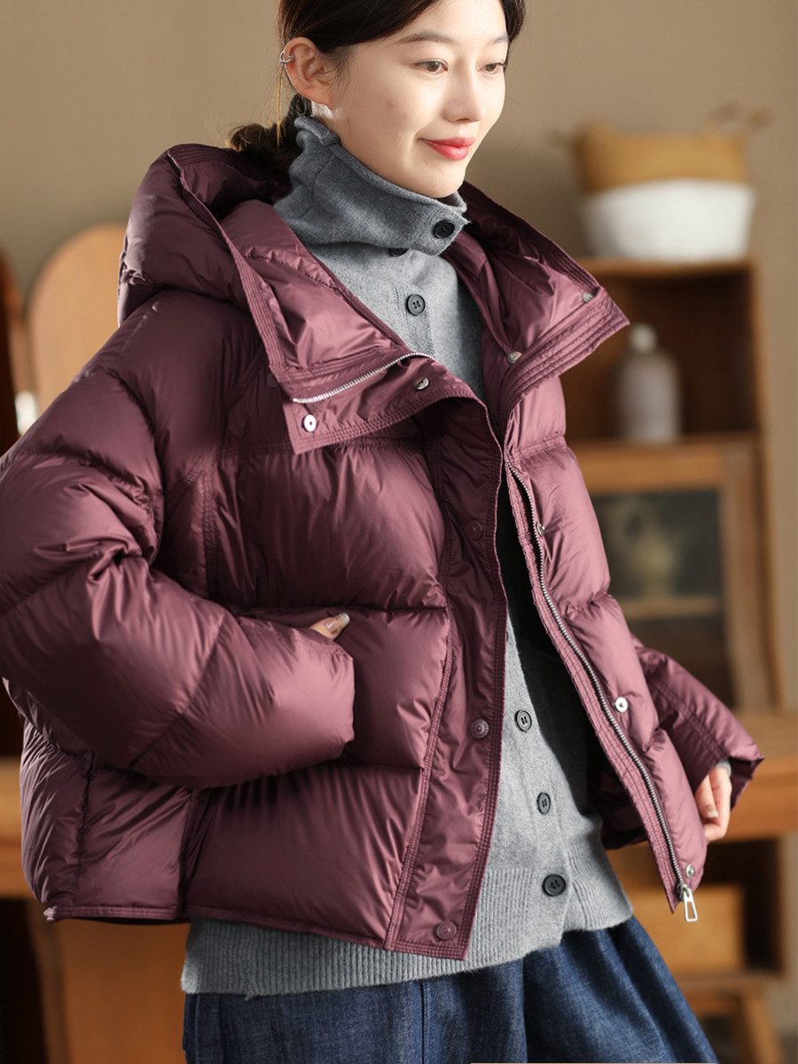 ウィンターファッション 90% 白アヒルダウンフード付き厚手コート レディース ドローコード裾保温ふわふわダウンジャケッ