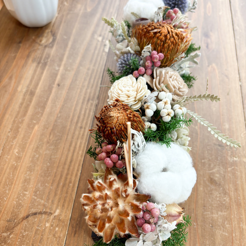 お正月2026】迎春 横長アレンジ｜コットンと実ものの上質お正月