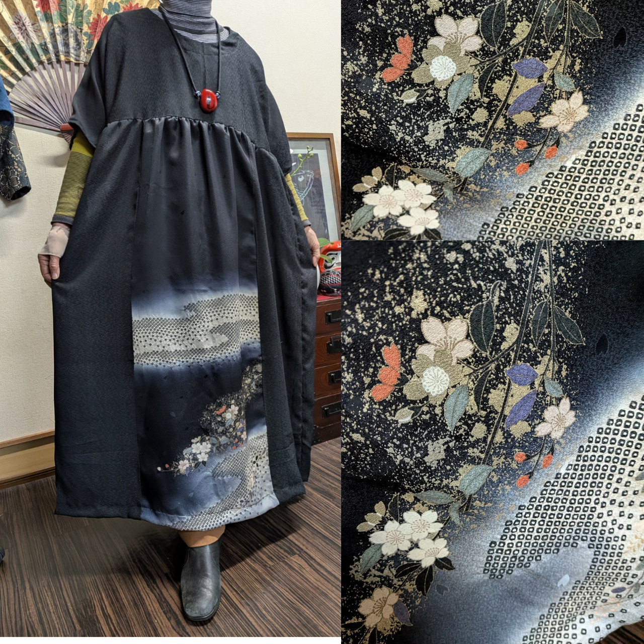 訪問着と羽織りからのワンピース　　　着物リメイク