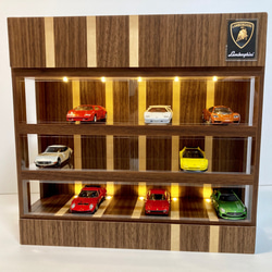 1/18展示可能・3面照明スリットミラー・ディスプレーBOX / 2色LED30灯