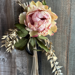 2025天然二重しめ縄二重紅白水引結び赤ダリア紅玉 しめ縄 注連縄