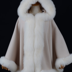 新品限定☆最高級フォックスファー襟付き羊毛ロングコート帽子付 黒