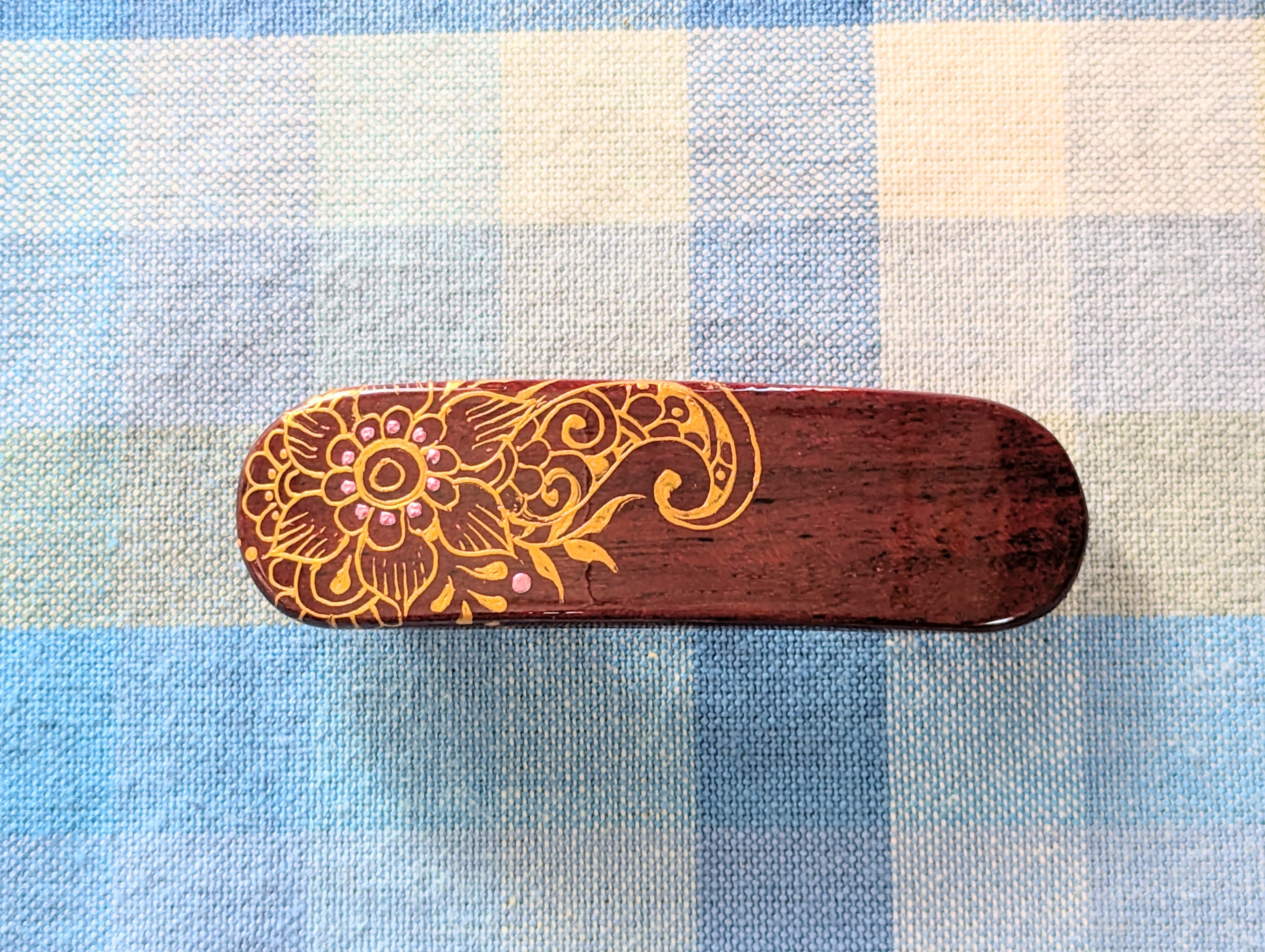 木製　バレッタ　手描き