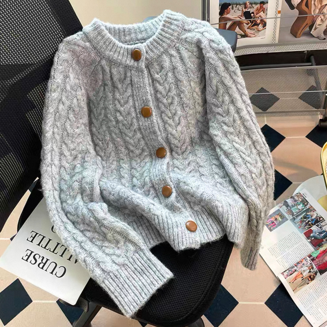 大人が着たいお洒落なカーディガン、前開きニットセーター、ジャケット、手編み毛糸厚模様 秋冬限定 厚手