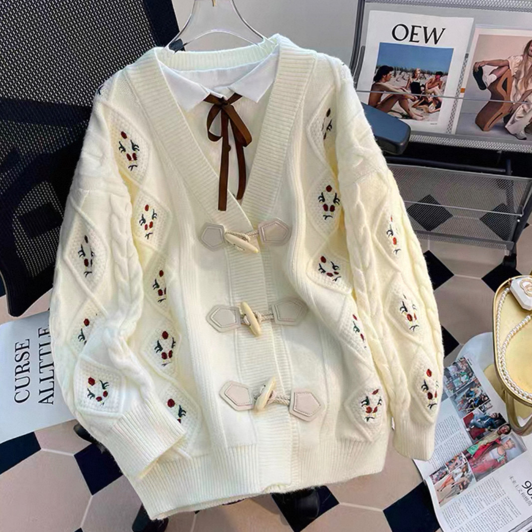 大人が着たいお洒落なカーディガン、前開きニットセーター、ジャケット、手編み毛糸厚模様 秋冬限定 厚手