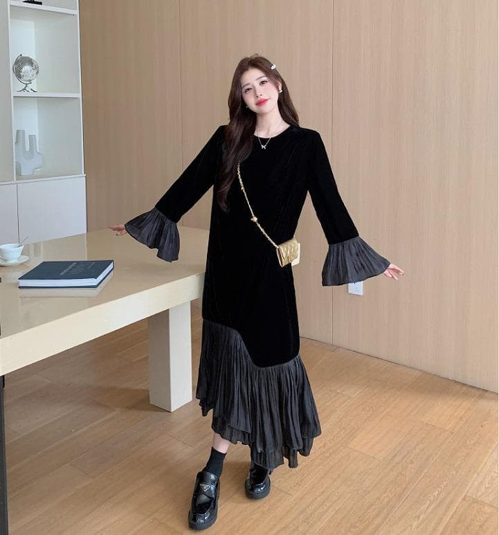 ワンピース　ロング　大きいサイズ レディース 秋冬　春 新品 長袖　フレア