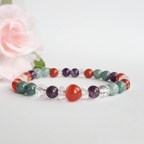 翡翠×サードオニキス×アメジストの天然石ブレスレット＊お守り