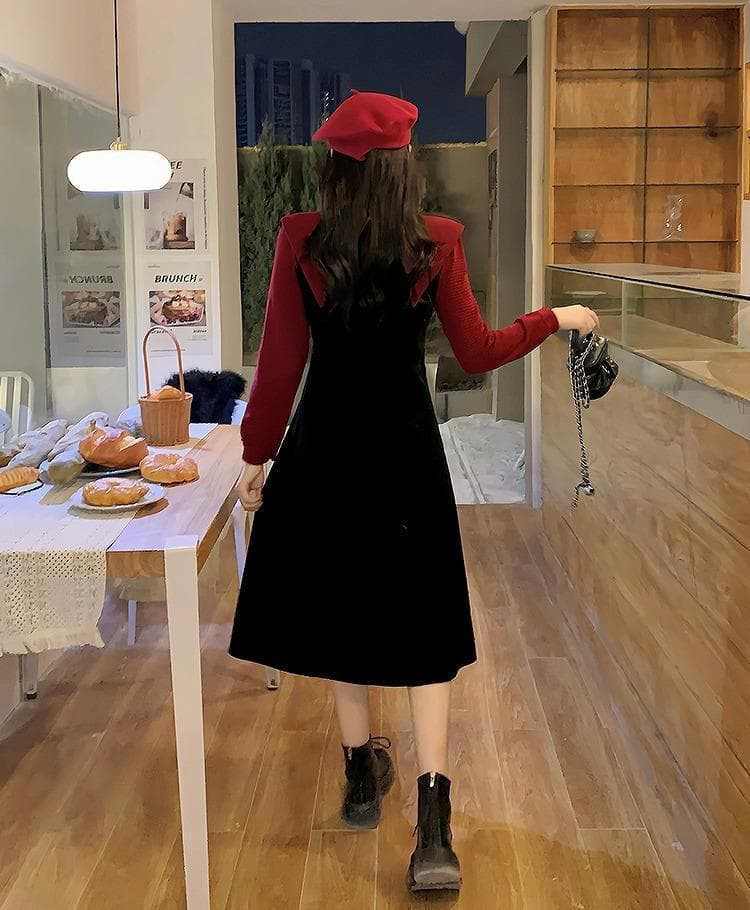 大きいサイズ レディース ワンピース　春 秋冬 新品 長袖　レッド　赤