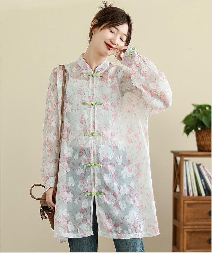 大きいサイズ レディース トップス　シアー　春夏 秋 新品 長袖　花柄