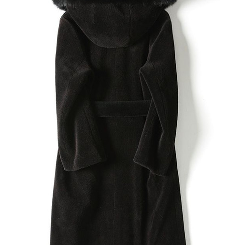 新品限定☆最高級フォックスファー襟付き羊毛ロングコート帽子付 黒