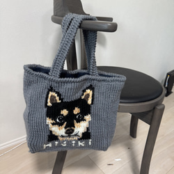 わんこお散歩トートバッグ 手編み 犬イラスト オーダーメイド 名前入り