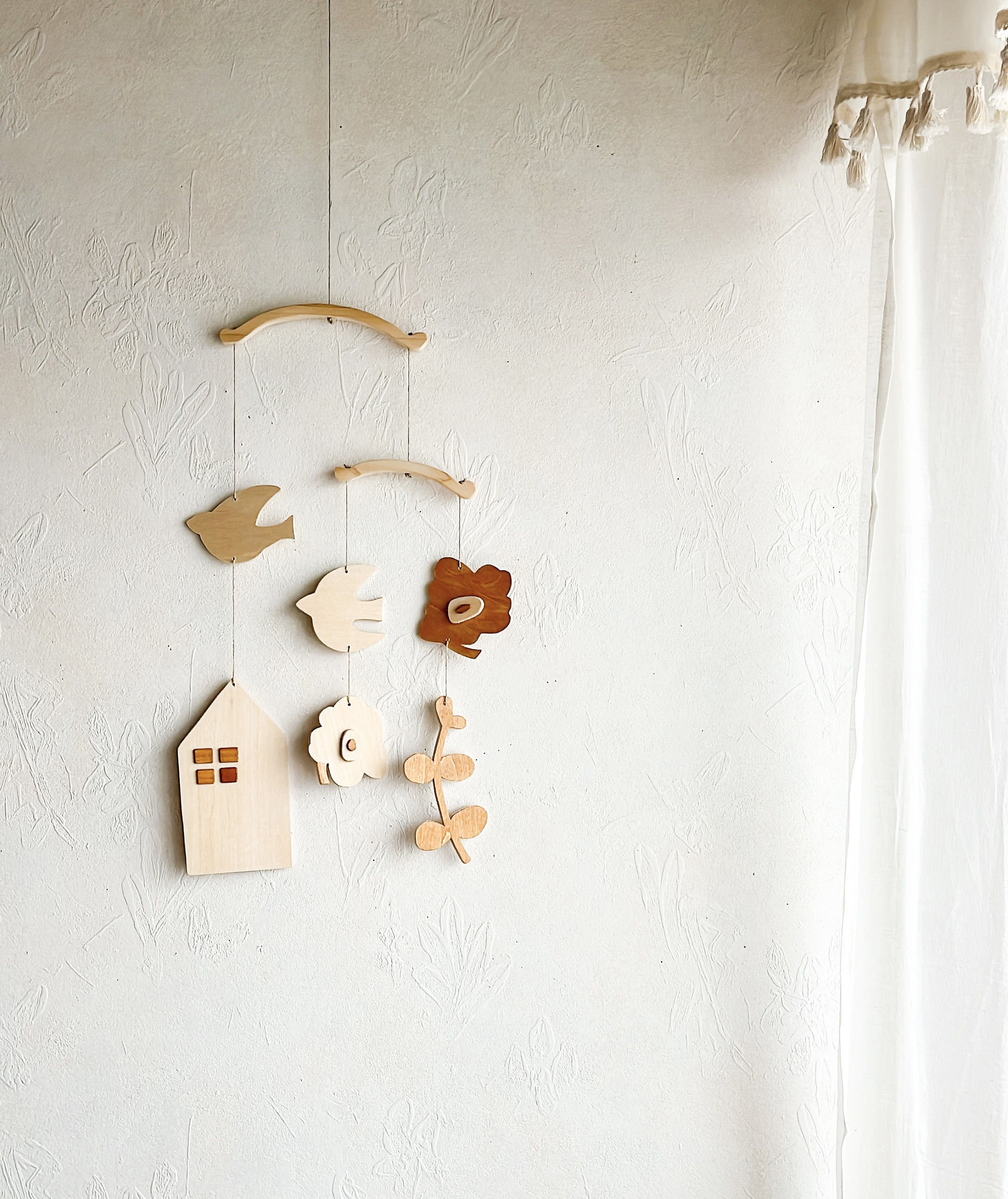 「　お花と鳥　」　木製モビール