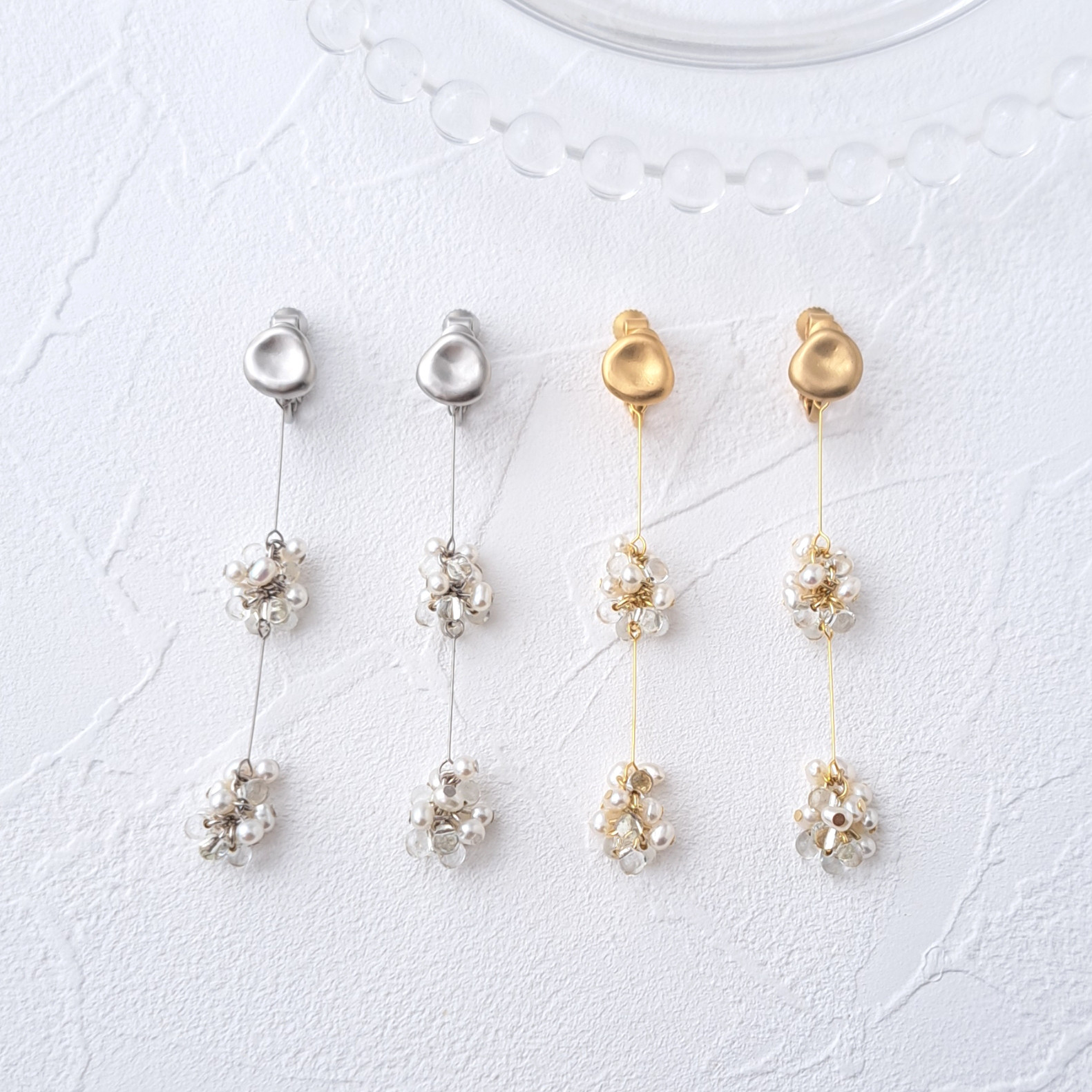 《全12種》選べる2連ロングイヤリング　パール