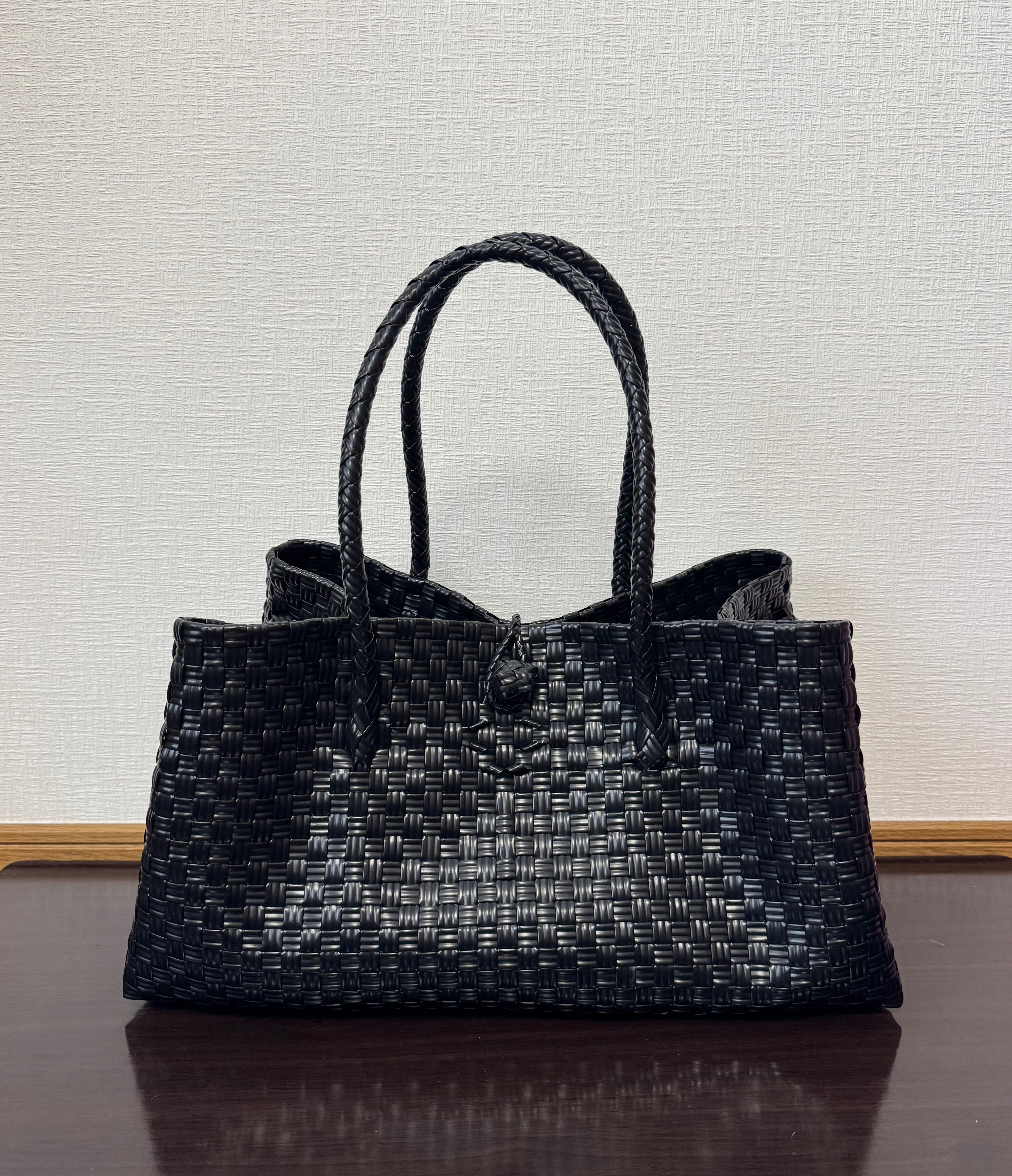 まるごと洗えるバッグ　プラカゴ　メルカド　トートバッグ　横長タイプ　パサールバッグ　ブラック