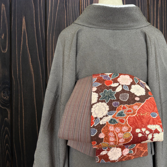 着物反物* 辻ヶ花と灰紫縞 大人の兵児帯 半幅帯 長尺470cm 和装小物